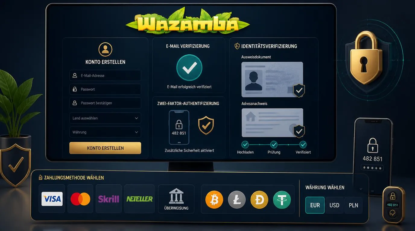Sichere Casino-Registrierung mit Ausweisprüfung und Auswahl einer Zahlungsmethode