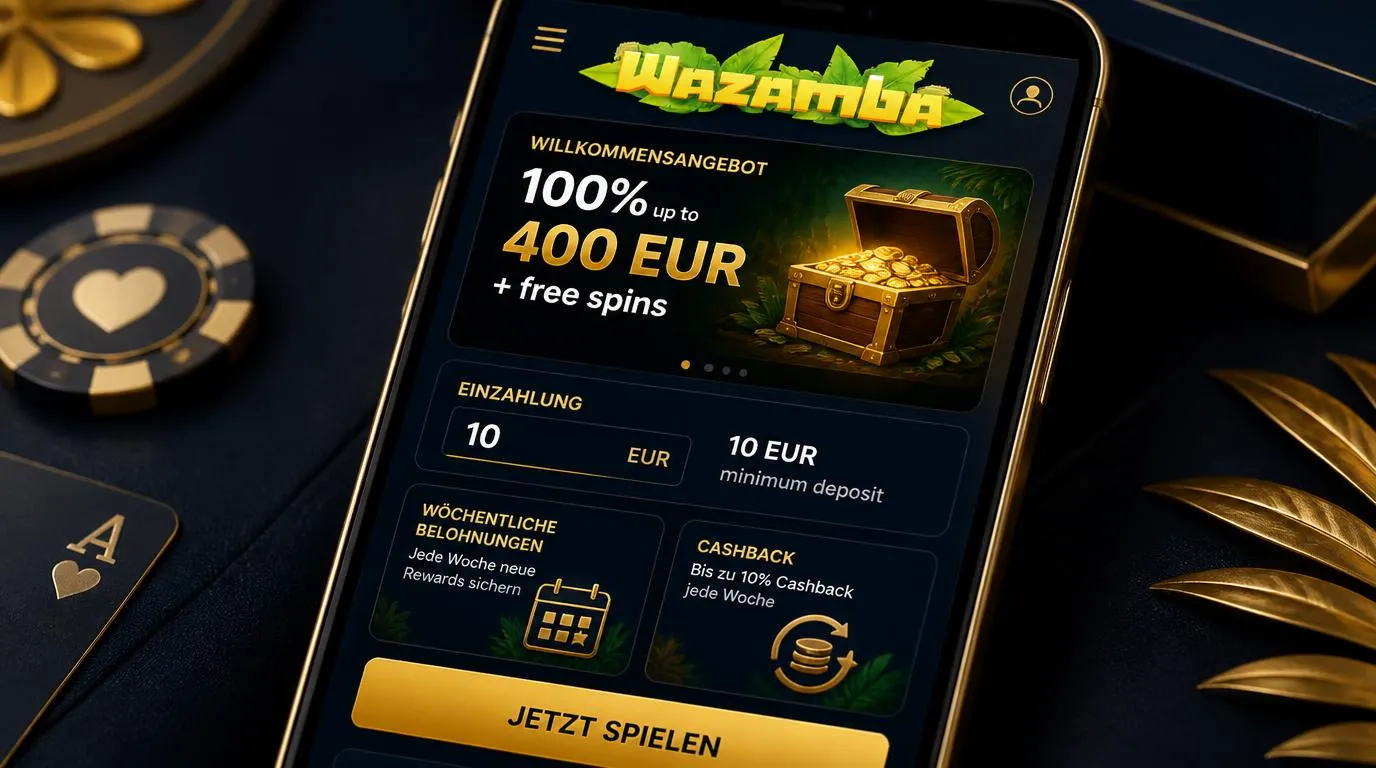 Casino-Bonusbereich auf einem Smartphone mit Willkommensangebot, Freispielen und Mindesteinzahlung von 10 €