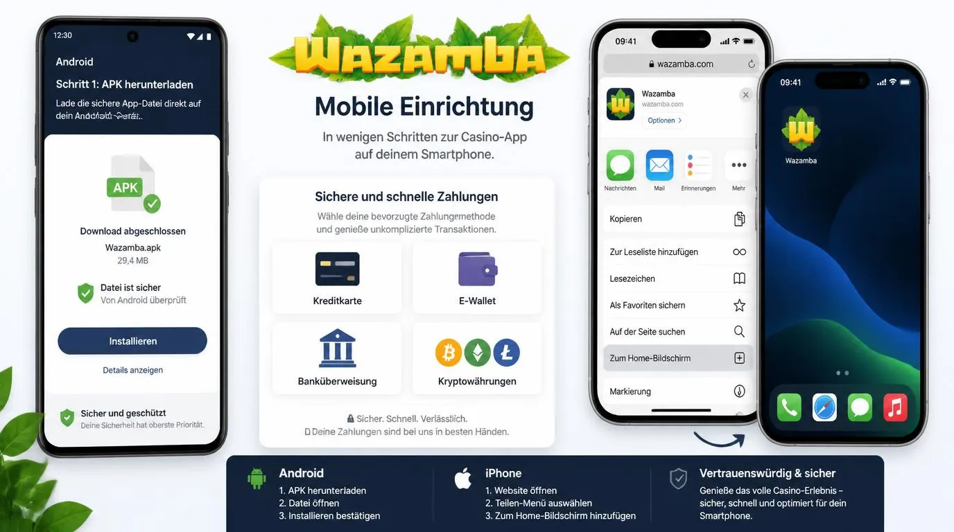 Android-Smartphone mit APK-Download und iPhone mit Web-App-Symbol auf dem Home-Bildschirm