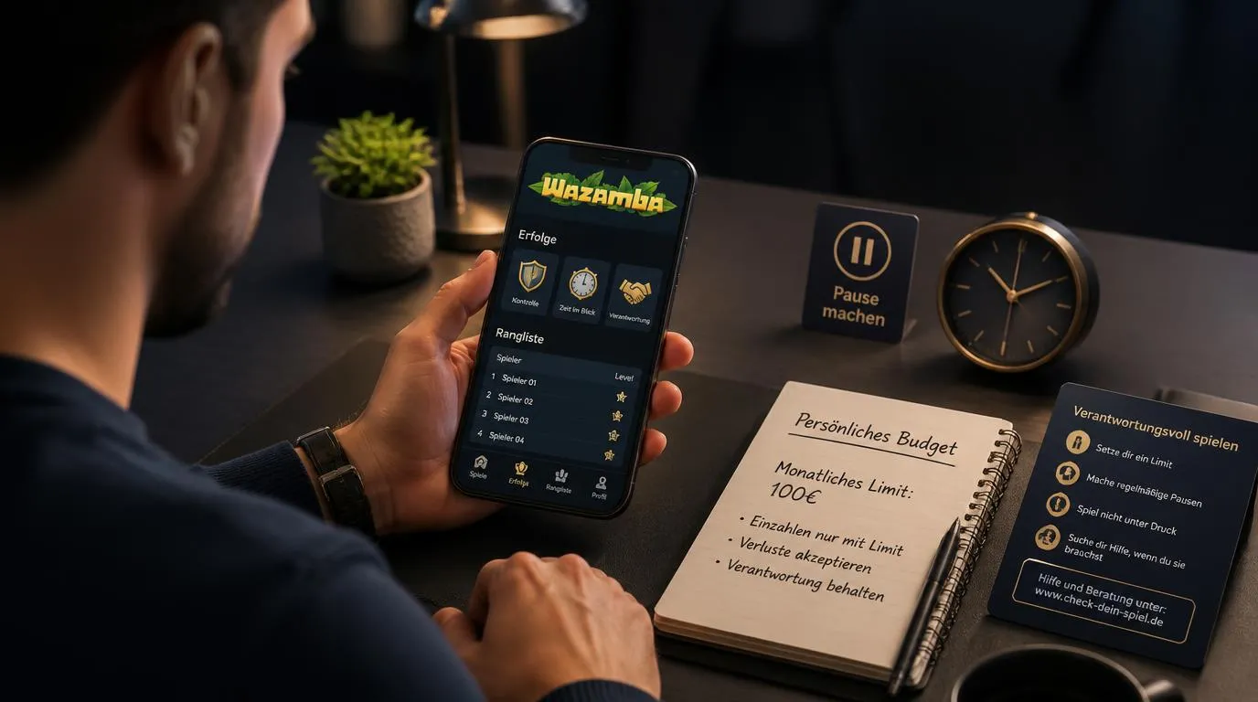 Spieler betrachtet ein Budget und eine Uhr neben Casino-Belohnungen auf einem Smartphone