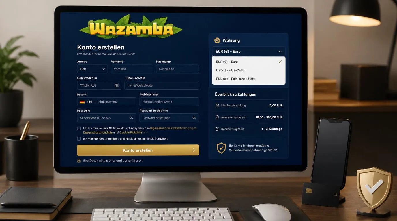 Registrierungsformular mit Auswahl für Eurokonto und Übersicht zu Ein- und Auszahlungsgrenzen