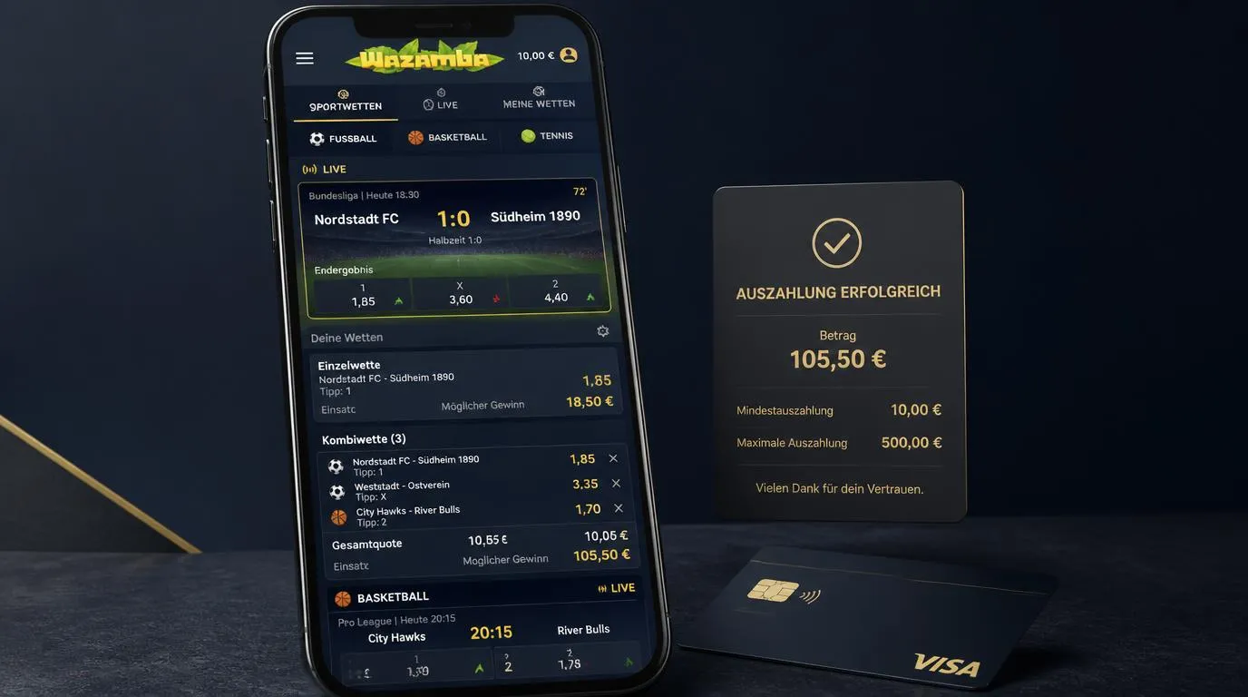 Mobiler Wettschein mit Live-Quoten, Einzelwette und Kombiwette für laufende Sportereignisse